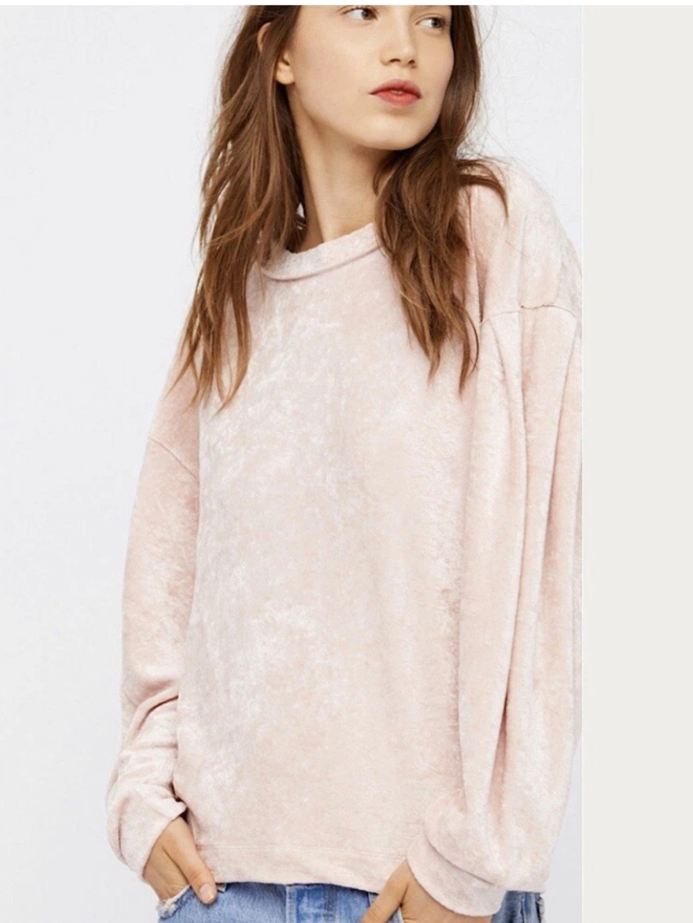 Free People We The Free Milan Crushed Velvet Layering Boho Top Blush Size S